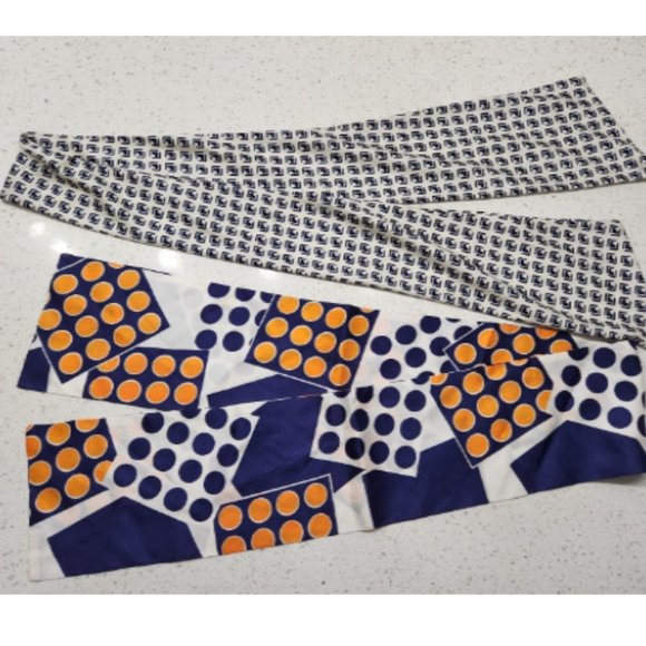 Real Vintage Retro Geometric Silky Skinny Scarves 60's or 70's Mod Midcentury - Picture 2 of 5